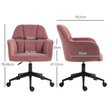 Pink height-adjustable office chair in velvet, capacity 120 kg