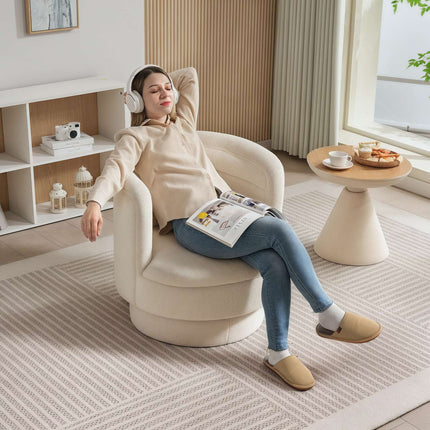 Otočné čalouněné křeslo, moderní relaxační křeslo s rámem z kaučukovníku, do obývacího pokoje, ložnice, krémově bílé