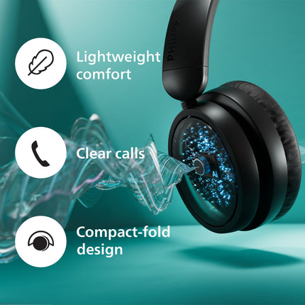 TAH5209BK Bezdrátová sluchátka over-ear, vynikající pohodlí, dobrý zvuk a až 65h přehrávání. Černá.
