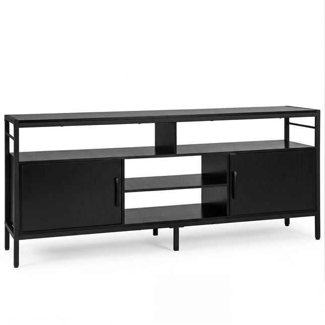 Tv-meubel voor 65-inch tv's met 2 kastjes en 4 planken, zwart
