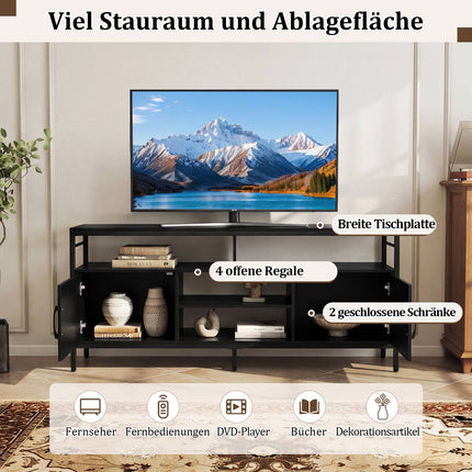 TV stolek pro 65" televizory se 2 skříňkami a 4 policemi, černý