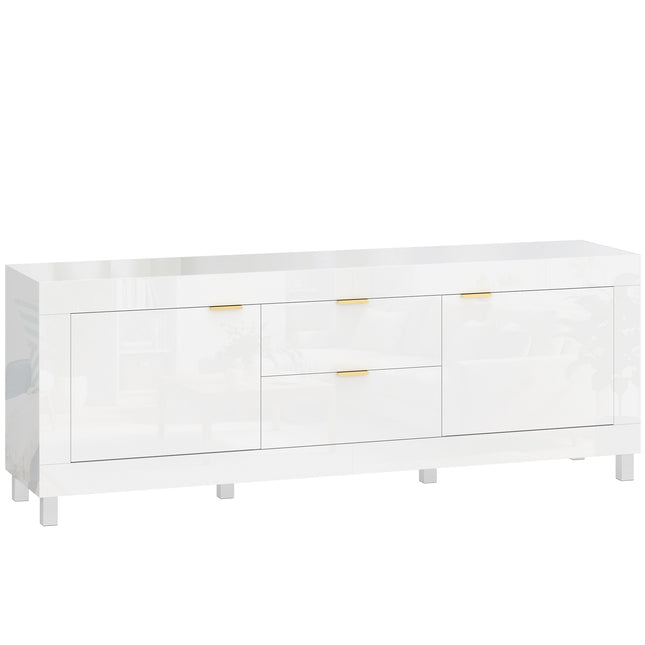 TV stolek pro 75" televizory, vysoký lesk bílý, 180 cm, 2 skříňky