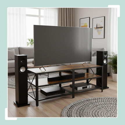 TV stolek se 4 přihrádkami, industriální design