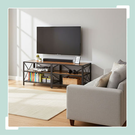 TV stolek se 4 přihrádkami, industriální design