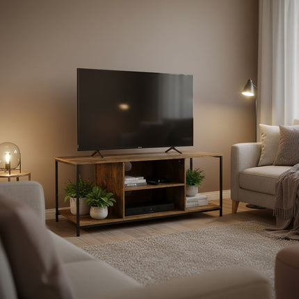 TV Stand with 4 Compartments, Wood-Effect Finish
