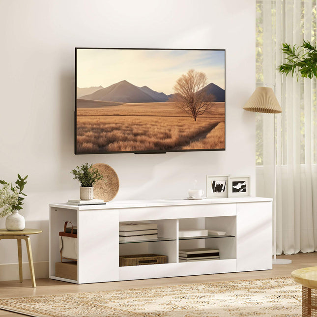 Tv-meubel met 6 planken, 2 glazenrekken, 140 cm, wit