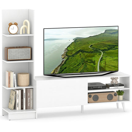 TV stolek s nastavitelnou policí a knihovnou, bílý, 140 cm