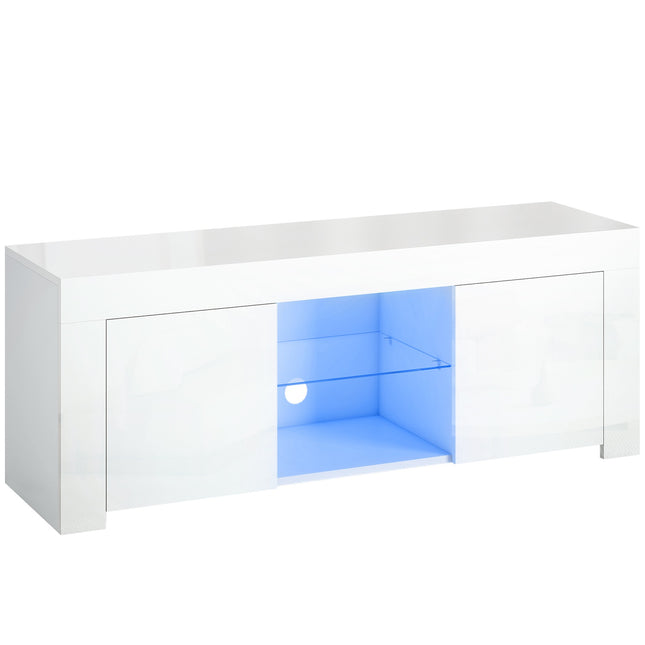 TV stolek s RGB LED osvětlením, lesklý bílý