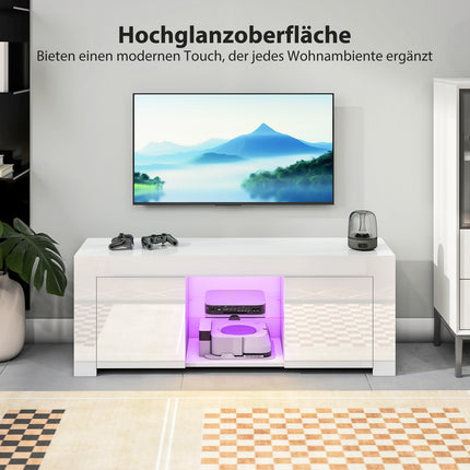 TV stolek s RGB LED osvětlením, lesklý bílý