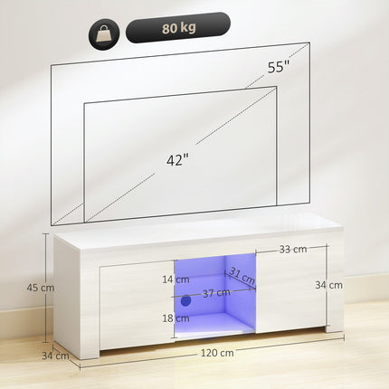 TV stolek s RGB LED osvětlením, lesklý bílý
