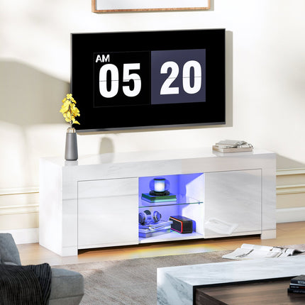 TV stolek s RGB LED osvětlením, lesklý bílý