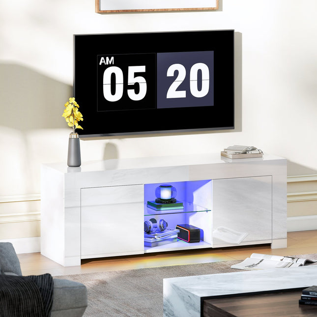 TV stolek s RGB LED osvětlením, lesklý bílý