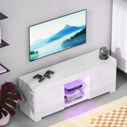 TV stolek s RGB LED osvětlením, lesklý bílý