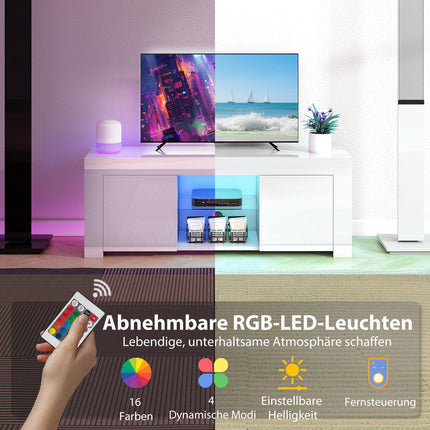 TV stolek s RGB LED osvětlením, lesklý bílý