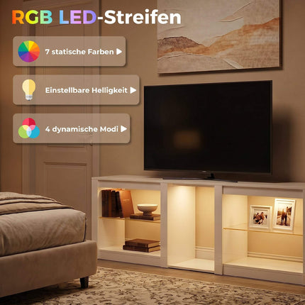 TV stolek s RGB LED osvětlením, vysoký lesk bílý, 160 cm