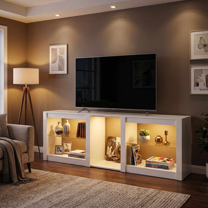 TV stolek s RGB LED osvětlením, vysoký lesk bílý, 160 cm