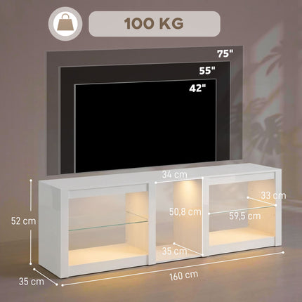 TV stolek s RGB LED osvětlením, vysoký lesk bílý, 160 cm