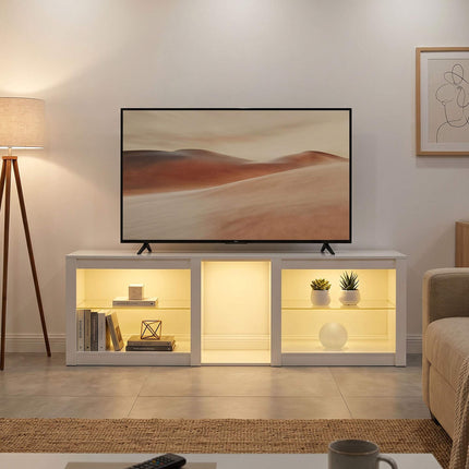 TV stolek s RGB LED osvětlením, vysoký lesk bílý, 160 cm