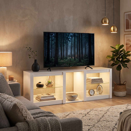 TV stolek s RGB LED osvětlením, vysoký lesk bílý, 160 cm