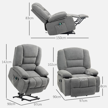 Electric reclining TV armchair, heating & massage, dark grey