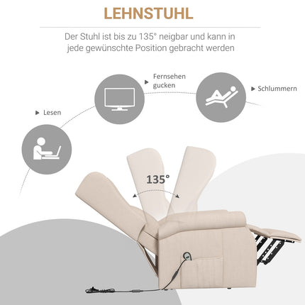 TV křeslo s elektrickým zvedáním a aretovatelným náklonem, krémové