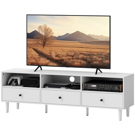 TV skříňka se zásuvkami, kabelový management, 140 cm, bílá