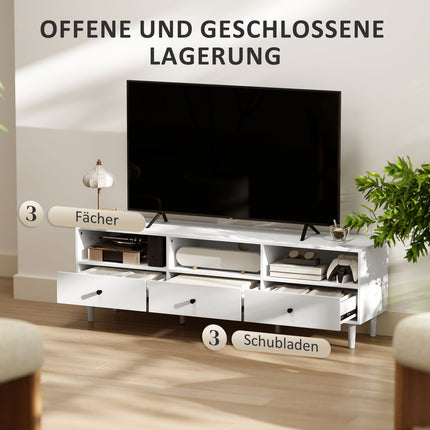 TV skříňka se zásuvkami, kabelový management, 140 cm, bílá