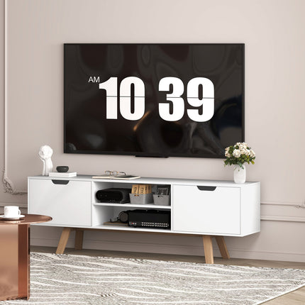 TV stolek, pro televize do 65", 2 skříňky a police, bílý