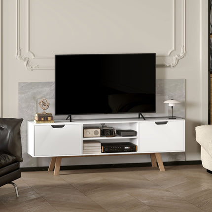 TV stolek, pro televize do 65", 2 skříňky a police, bílý