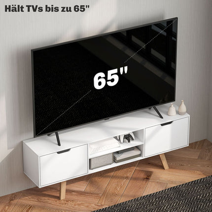 TV stolek, pro televize do 65", 2 skříňky a police, bílý