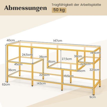 TV skříňka TV stůl pro televizory do 65 palců TV stůl zlatý 147 x 40 x 62 cm