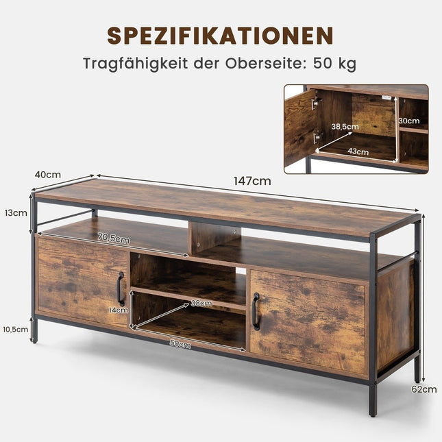 TV skříňka pro televizory do 65 palců lowboard se 2 dvířky a otevřenými přihrádkami TV stolek