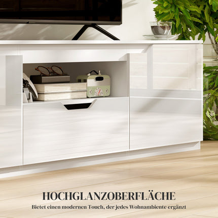 TV skříňka – lowboard 160cm, 2 dvířka, zásuvka, bílá