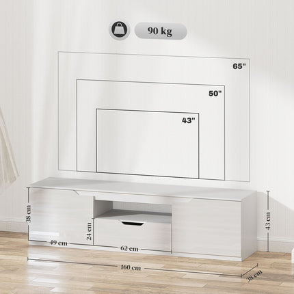TV skříňka – lowboard 160cm, 2 dvířka, zásuvka, bílá