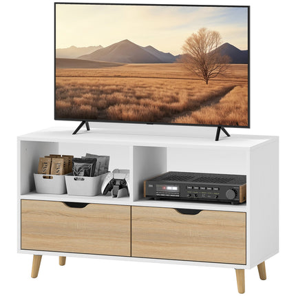 TV skříňka lowboard, 99 cm, 2 police a zásuvka, bílá