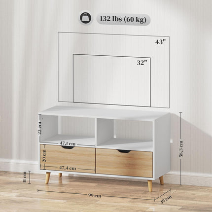 TV skříňka lowboard, 99 cm, 2 police a zásuvka, bílá