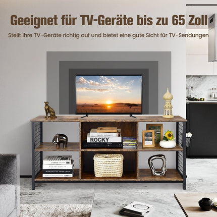 TV skříňka lowboard s otevřenými přihrádkami TV police pro televizory do 65 palců 140 x 40 x 62,5 cm rustikální hnědá