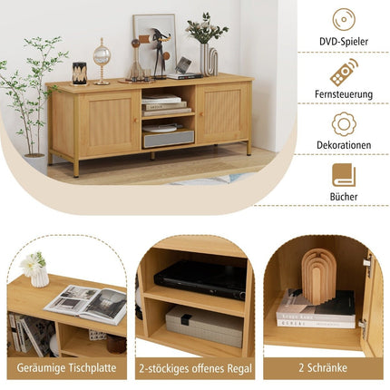 TV skříňka ratanový lowboard se 2 dvířky a otevřenými policemi TV stolek pro televizory do 55 palců 120 x 40 x 48 cm