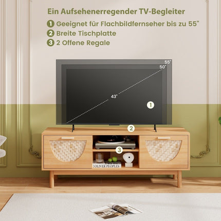 TV skříňka se 2 zásuvkami a otevřenými policemi pro televizory do 55 palců TV lowboard TV skříňka