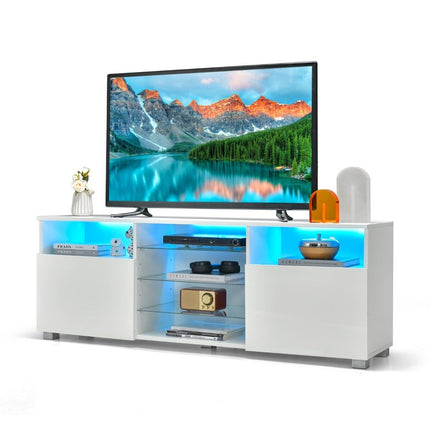 TV cabinet with LED lighting & 2 doors & adjustable glass shelves TV stand