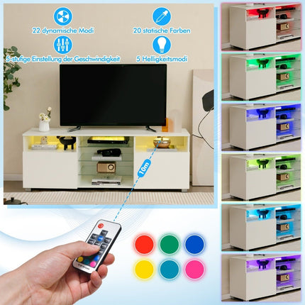 TV cabinet with LED lighting & 2 doors & adjustable glass shelves TV stand