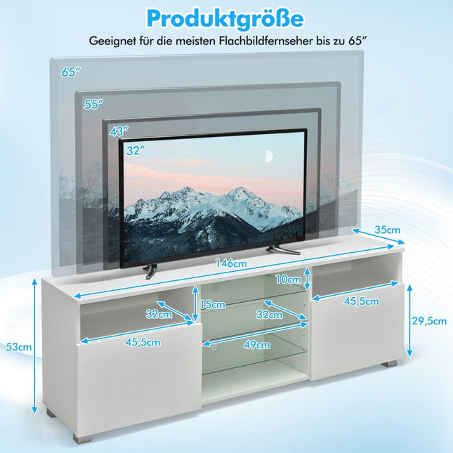 TV-meubel met LED-verlichting & 2 deuren & verstelbare glazen planken TV-standaard