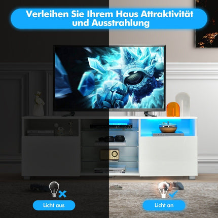 TV cabinet with LED lighting & 2 doors & adjustable glass shelves TV stand