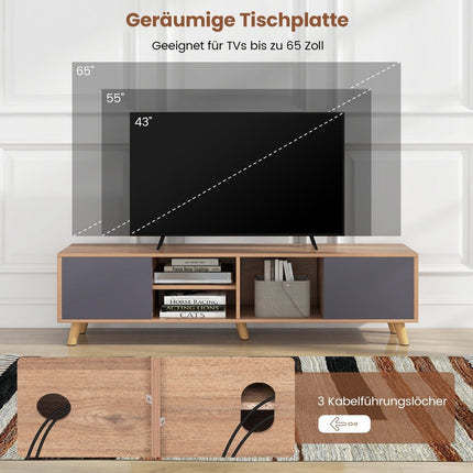 TV skříňka s otevřenou policí a 2 skříňkami TV lowboard pro televizory do 65 palců TV skříňka