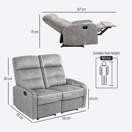 Recliner sofa, 2-seater with footrest, Pocket Spring, Grey