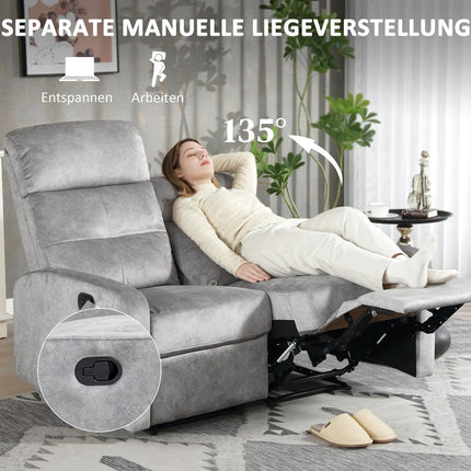 Recliner sofa, 2-seater with footrest, Pocket Spring, Grey