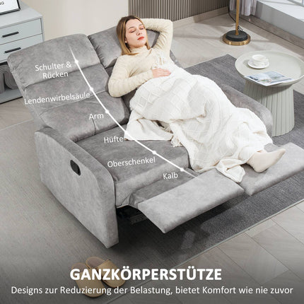 Recliner sofa, 2-seater with footrest, Pocket Spring, Grey