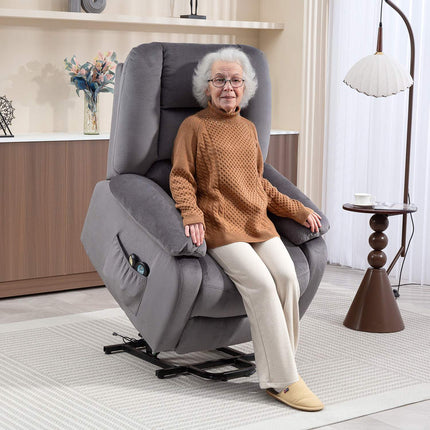 TV chair with stand-up aid, heat and massage function, remote control and side pocket, dark grey