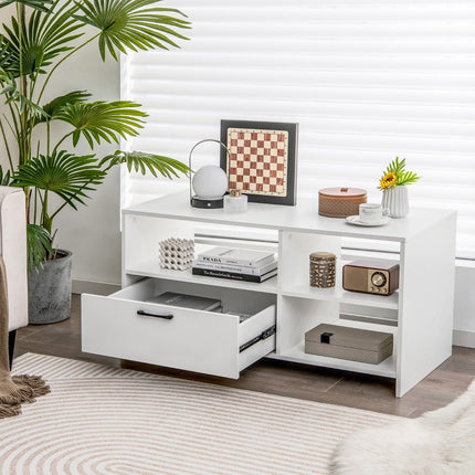 TV stand TV cabinet for television with open compartments and drawer 104.5 x 51.5 x 52 cm white
