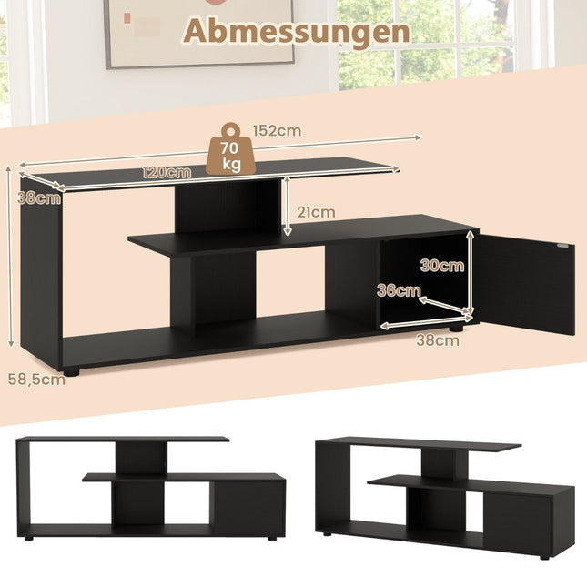 TV-standaard voor tv's tot 55 inch met planken & kast TV-kast lowboard zwart